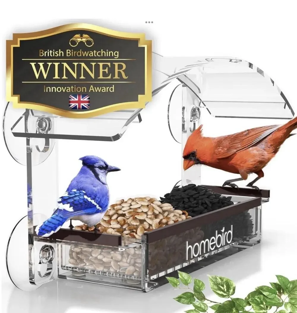 HomeBird Window Bird Feeder NEW Clear Acrylic with Strong Suction Cups